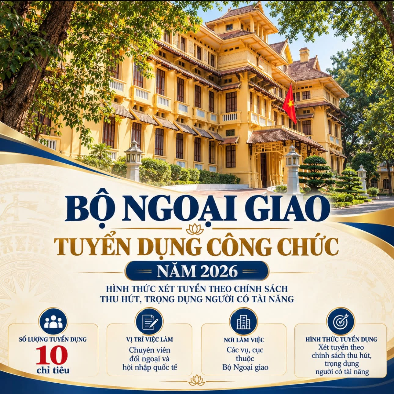 Bộ Ngoại giao th&ocirc;ng b&aacute;o tuyển dụng c&ocirc;ng chức, chỉ ti&ecirc;u đ&uacute;ng 10 người, y&ecirc;u cầu kh&ocirc;ng n&oacute;i ngọng, n&oacute;i lắp, thi vấn đ&aacute;p 2 v&ograve;ng trong 30 ph&uacute;t - Ảnh 1.