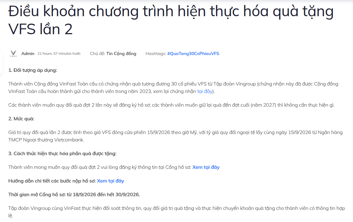 Mua xe VinFast được tặng quà tương đương 30 cổ phiếu VFS - Ảnh 1.