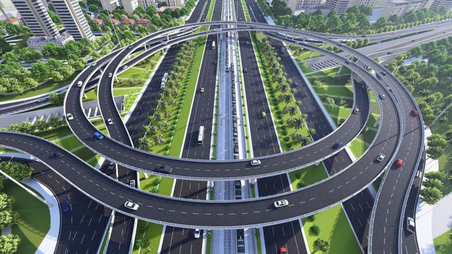 Ngay giữa Đại lộ dài nhất, rộng nhất Việt Nam với 16 làn xe đẹp như Châu Âu đang hình thành 1 nút giao hiện đại, thiết kế đẹp mắt, nằm gần loạt đại đô thị của "ông lớn" Vingroup, Masterise, Geleximco - Ảnh 1.